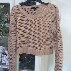 Super Cute Cropped Tan Crocheted Sweater